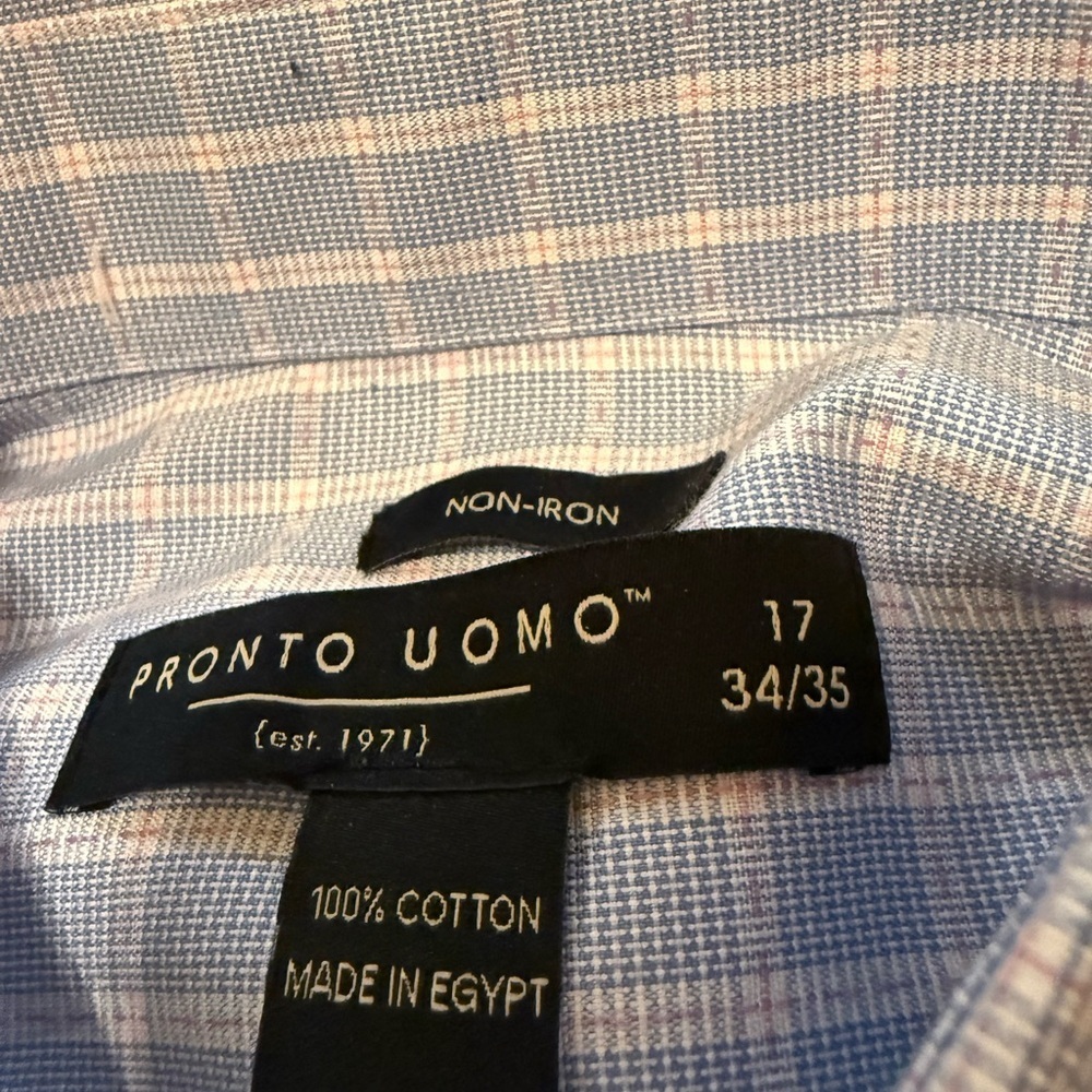 Pronto Uomo Light Blue Plaid Shirt size 17 34/35 - Picture 3 of 3